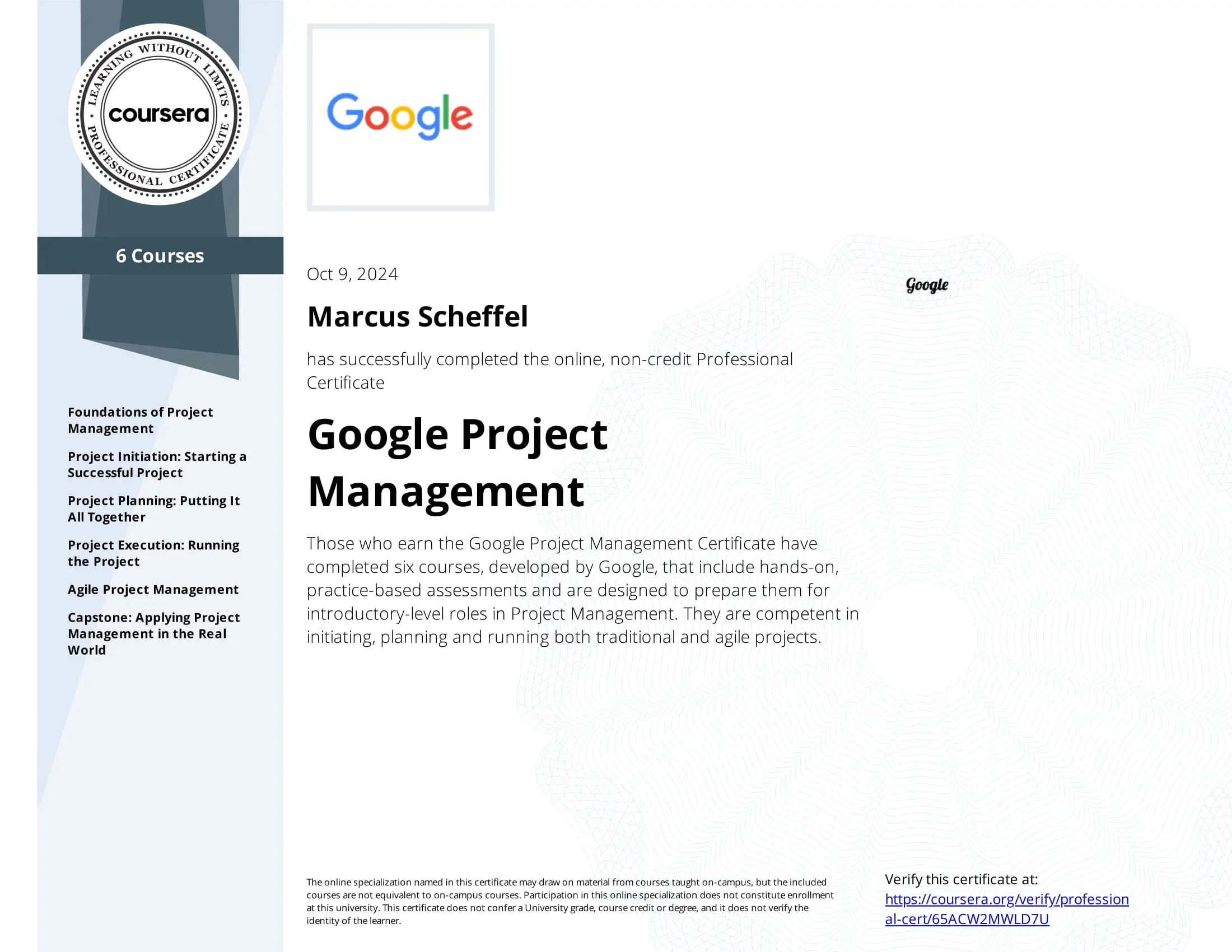 Google Project Management Certificate